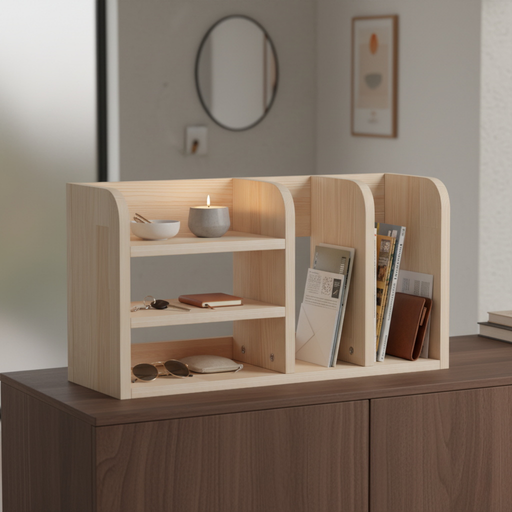 Ahşap Masa Rafı & Masaüstü Düzenleyici | İskandinav Tarzı Kitaplık