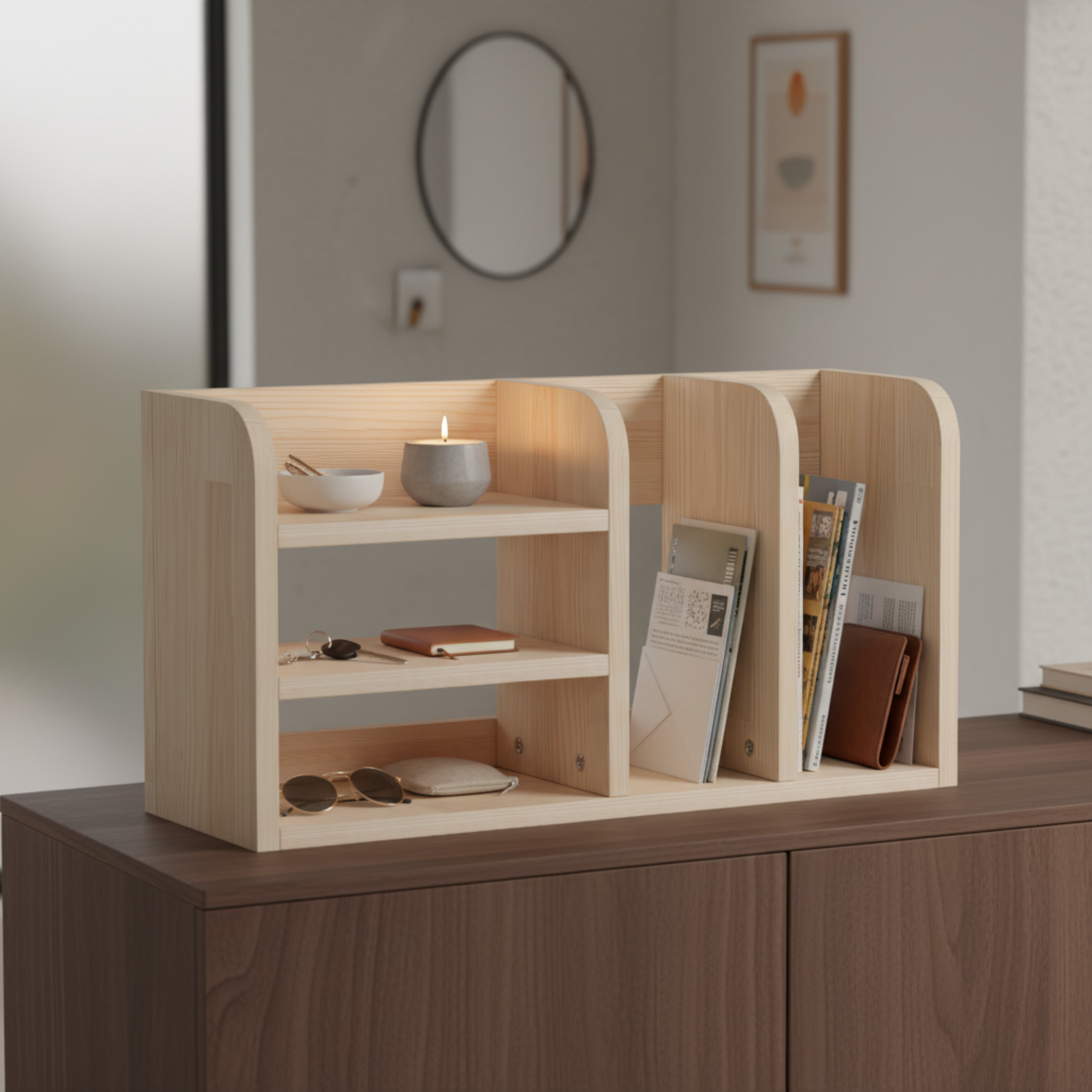 Ahşap Masa Rafı & Masaüstü Düzenleyici | İskandinav Tarzı Kitaplık