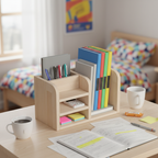 El Yapımı Ahşap Masaüstü Kitaplığı | İskandinav Tarzı Çalışma Masası Düzenleyici