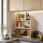 3 Katlı Ahşap Masa Rafı | Japandi Tarzı Çok Amaçlı Düzenleyici