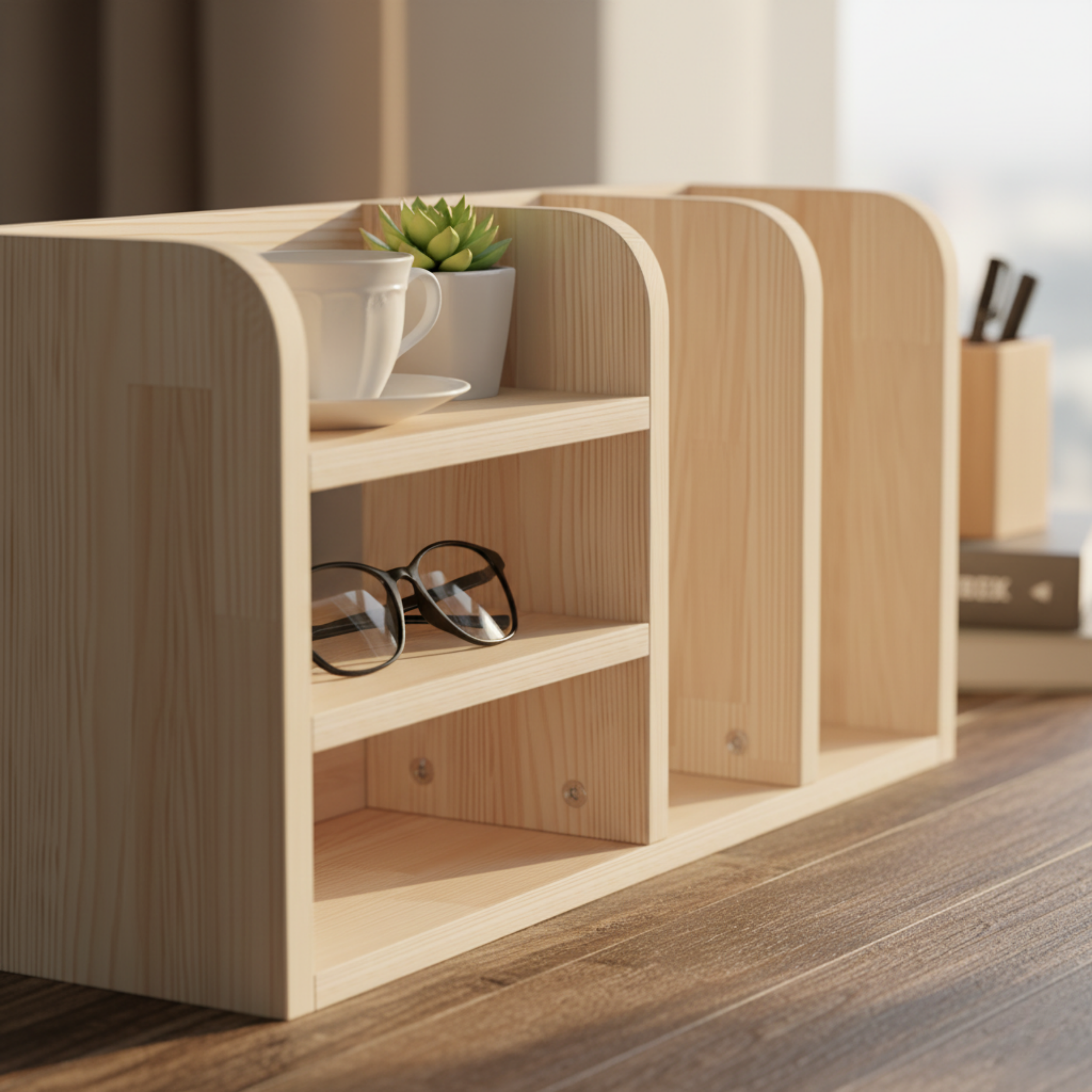 Ahşap Masa Rafı & Masaüstü Düzenleyici | İskandinav Tarzı Kitaplık