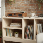 Masif Ahşap Plak Çalar Standı & Vinil Saklama Dolabı | Mid-Century Modern Ses Sistemi Rafı