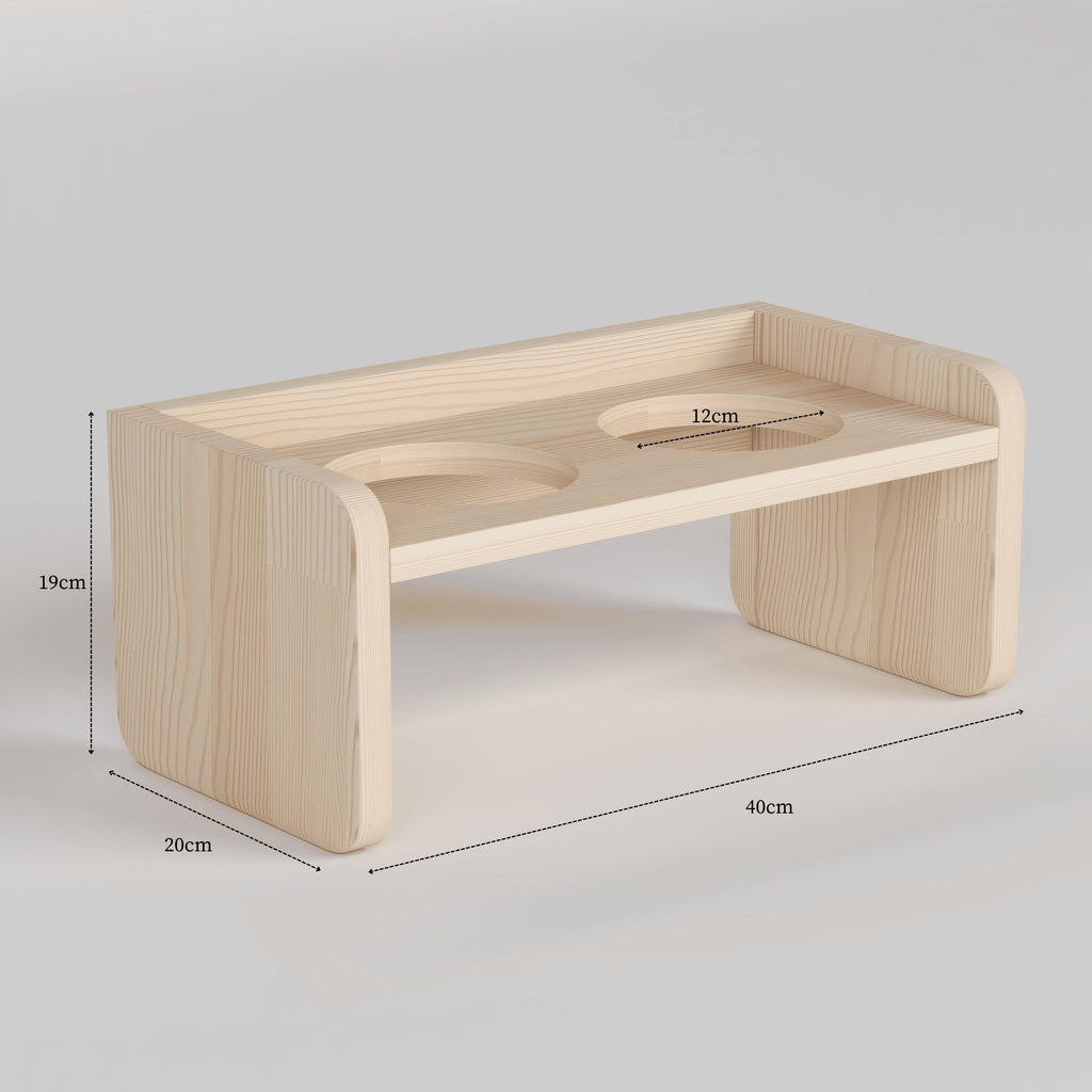 Ahşap Köpek Yatağı & Yükseltilmiş Mama Kabı Seti | Masif Çam Evcil Hayvan Mobilyası