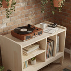 Masif Ahşap Plak Çalar Standı & Vinil Saklama Dolabı | Mid-Century Modern Ses Sistemi Rafı