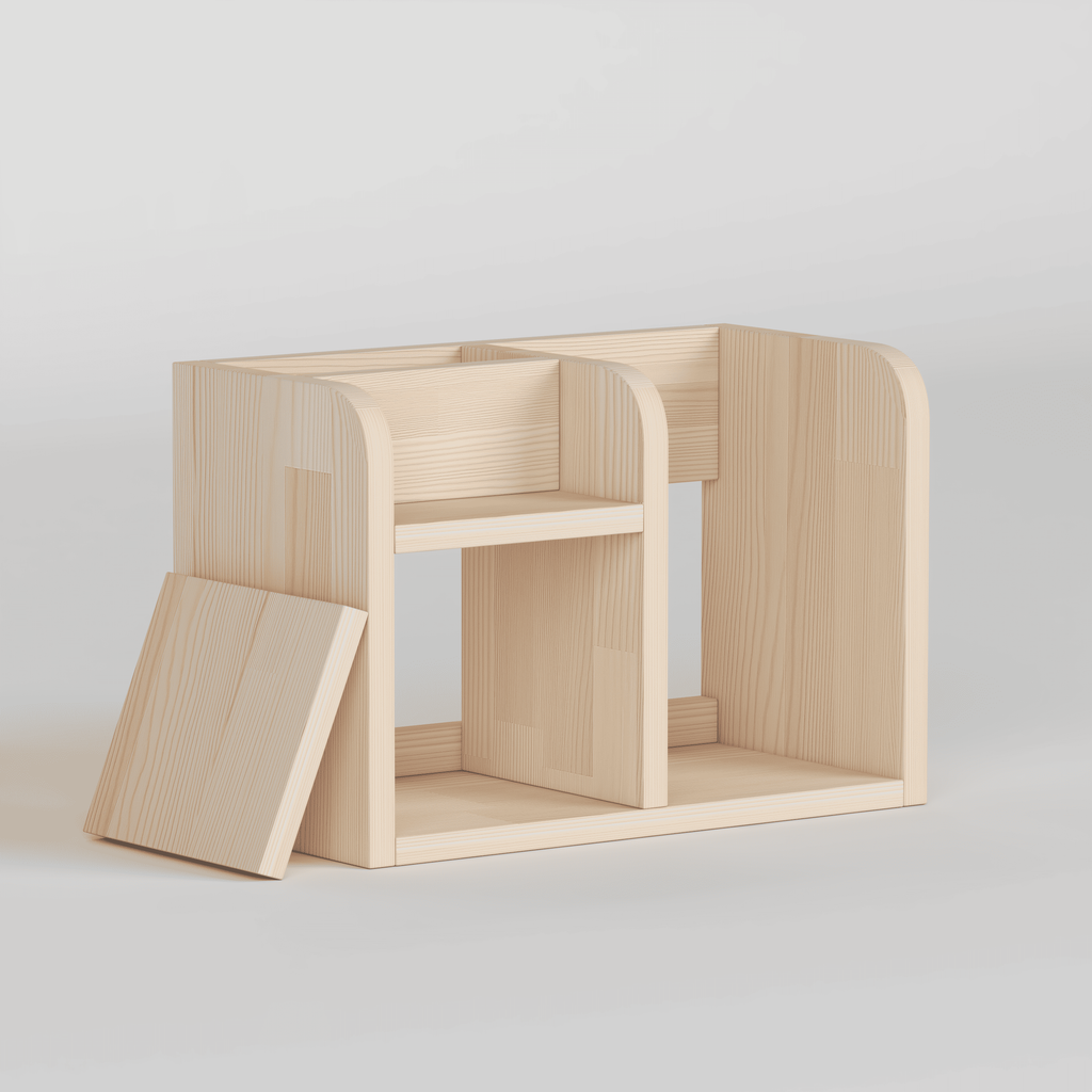 El Yapımı Ahşap Masaüstü Kitaplığı | İskandinav Tarzı Çalışma Masası Düzenleyici