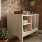 Masif Ahşap Plak Çalar Standı & Vinil Saklama Dolabı | Mid-Century Modern Ses Sistemi Rafı