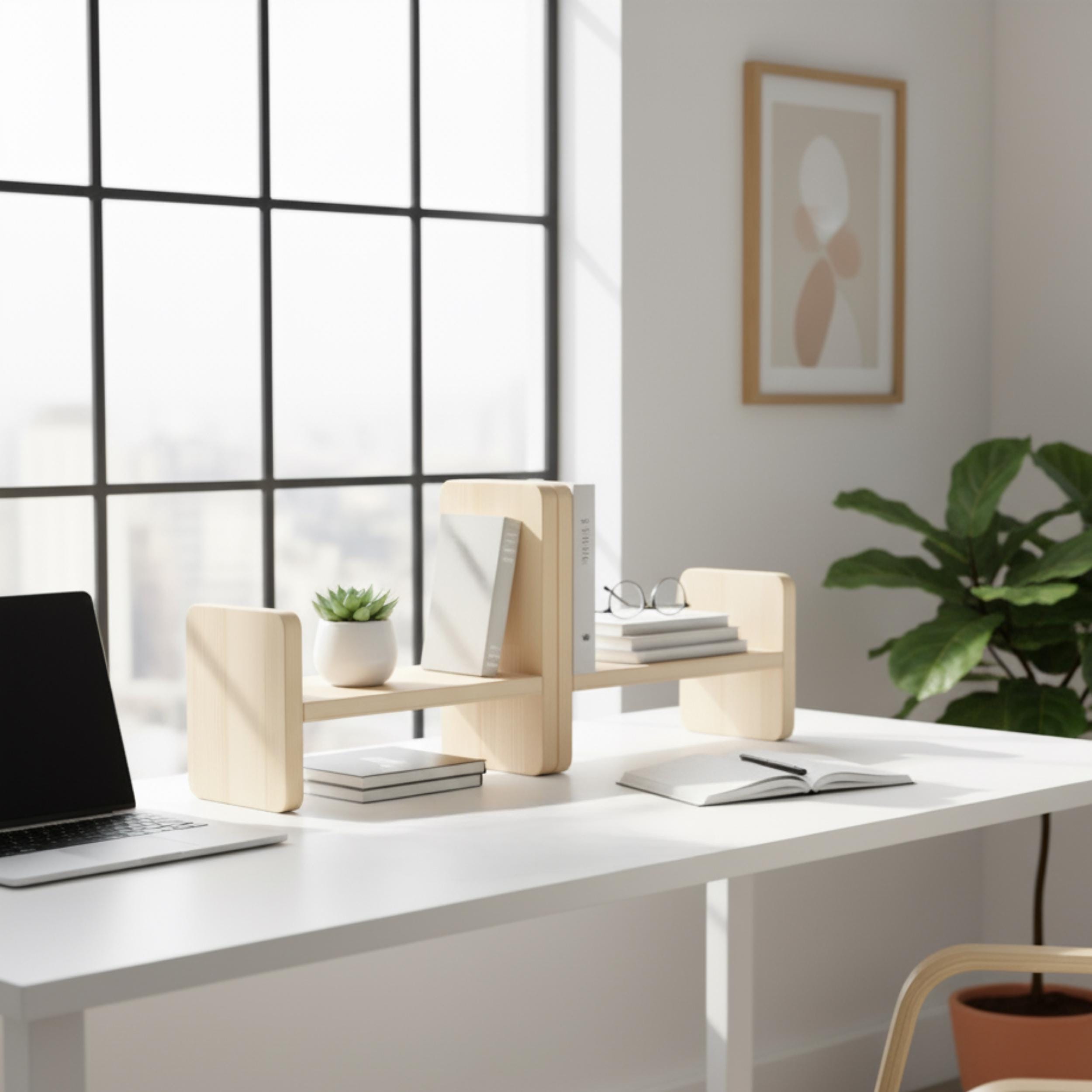 Masif Çam Masa Rafı & Masaüstü Düzenleyici | Minimalist Monitör Standı | İskandinav Kitaplık