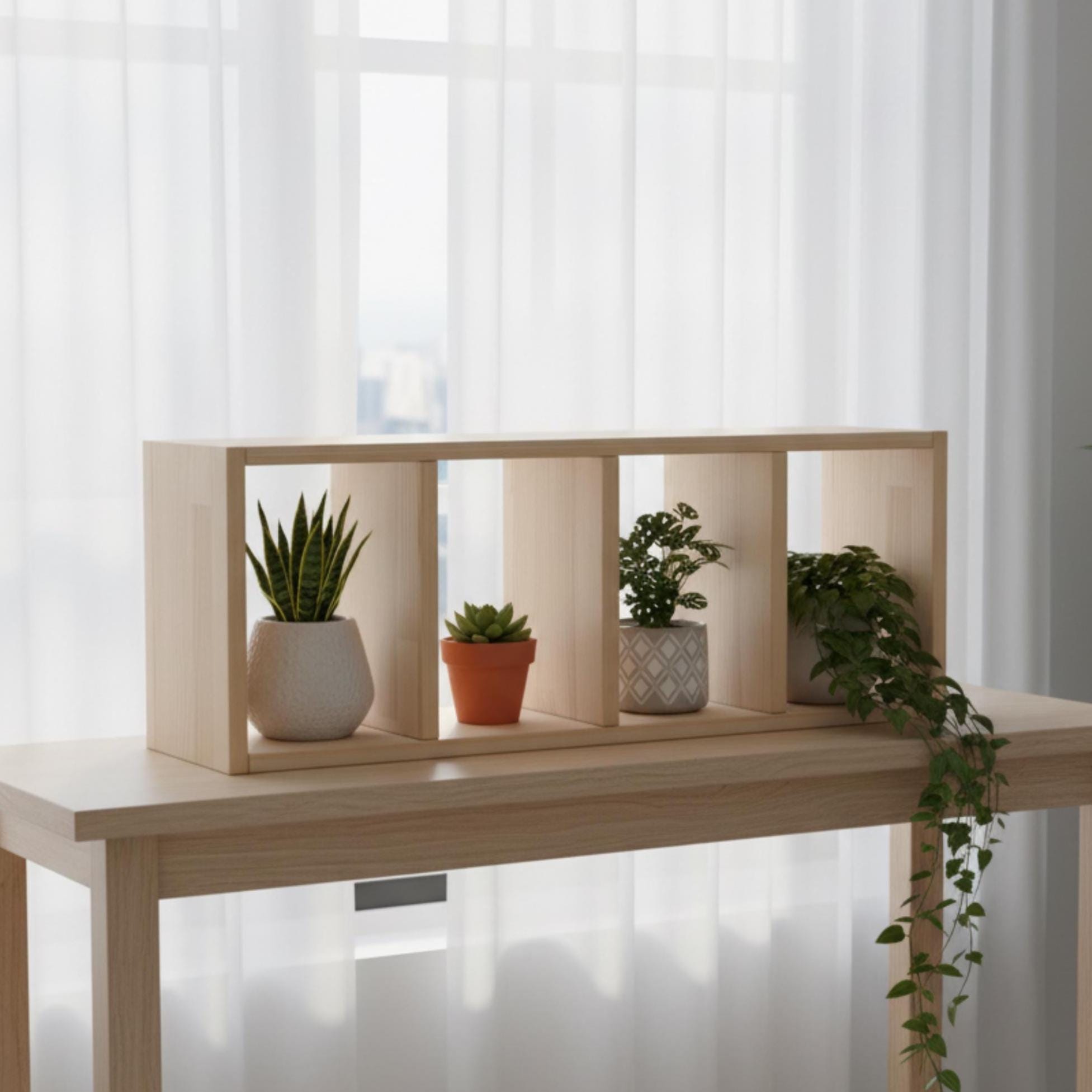 Solid Pine Wood Desk Shelf | Minimalist Bookshelf | Eco-Friendly Workspace Organizer | Japandi Desk Storage