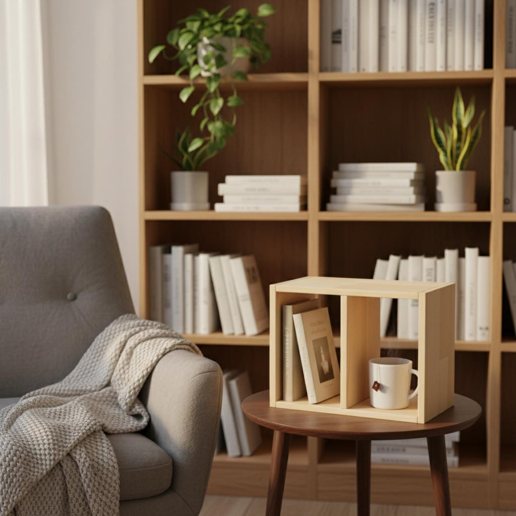 Masif Çam Masa Rafı & Masaüstü Düzenleyici | İskandinav Tarzı Kitaplık | Minimalist Ofis Organizatörü