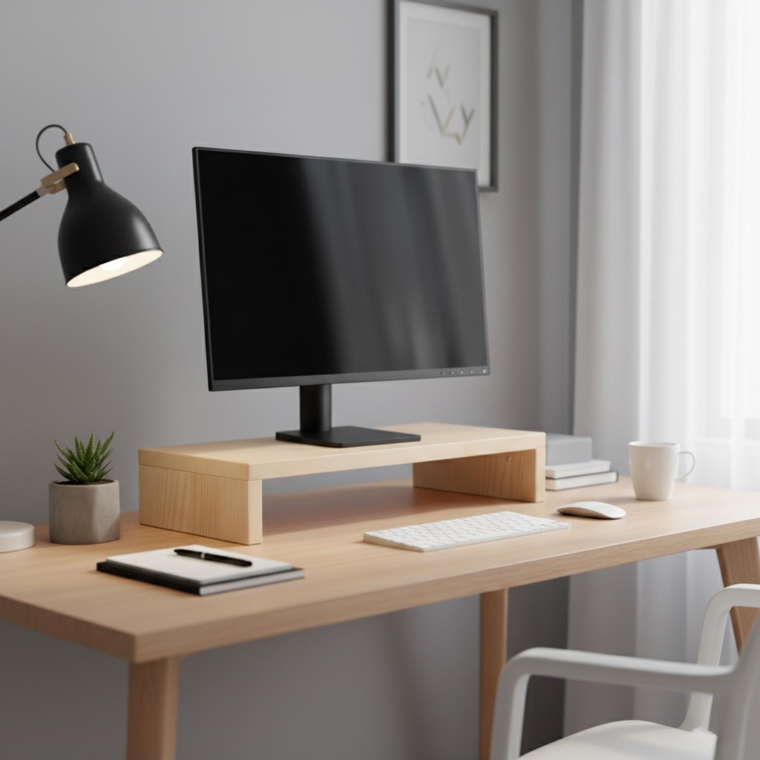 Handmade Pine Wood Monitor Riser: Ergonomic Desk Organizer