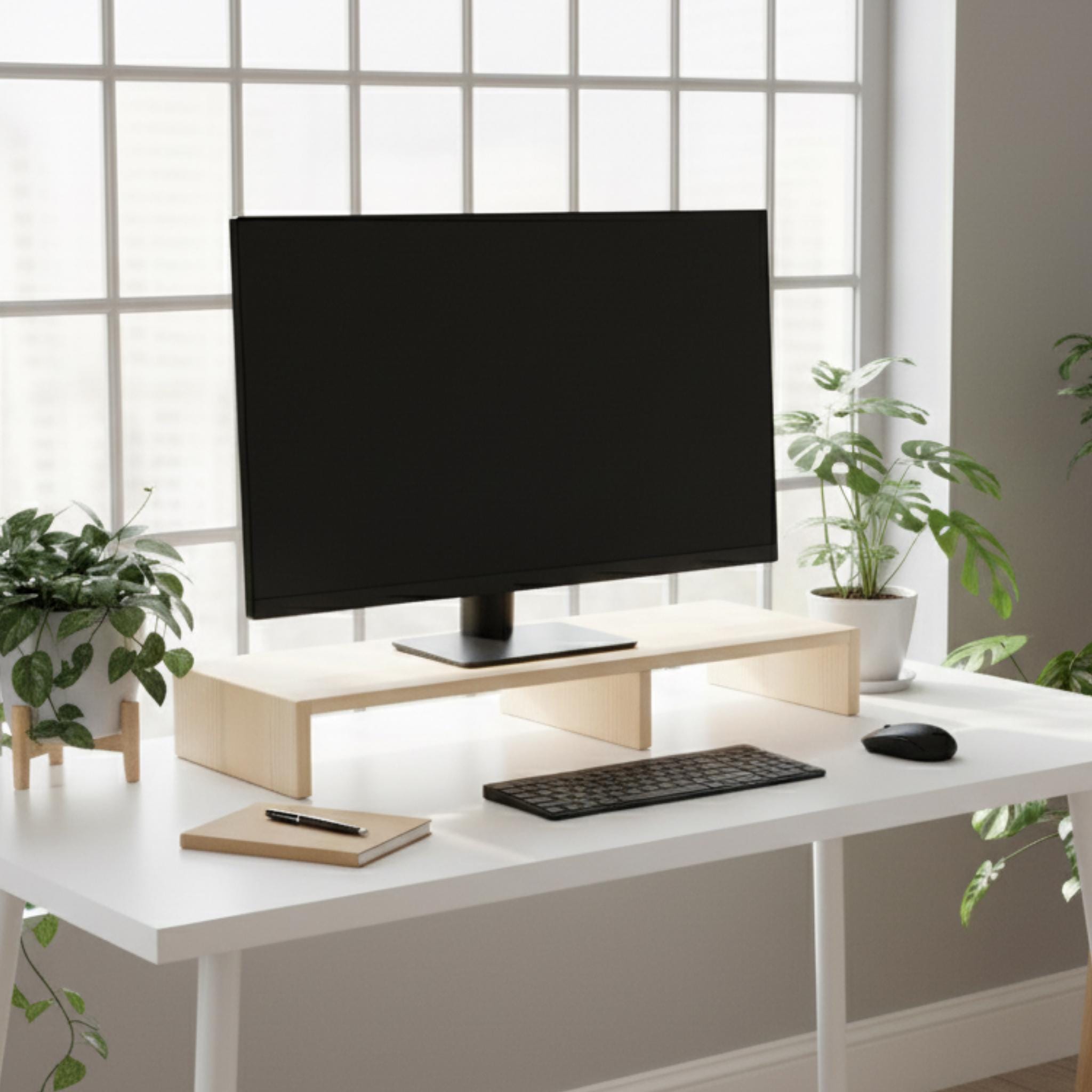 Masif Çam Monitör Standı & Ergonomik Masa Yükseltici | İskandinav Tarzı Bilgisayar Standı