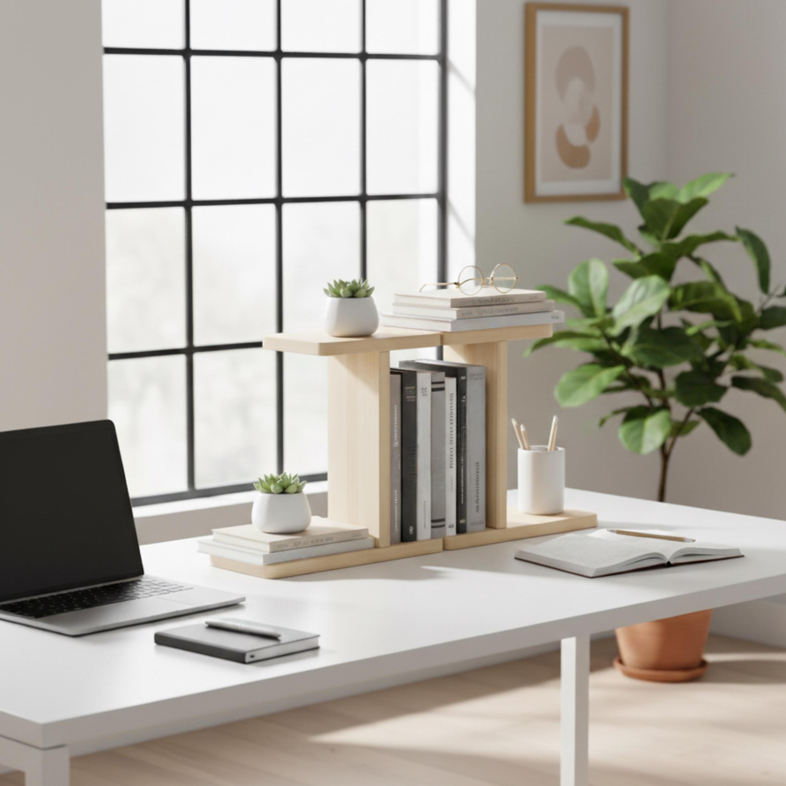 Masif Çam Masa Rafı & Masaüstü Düzenleyici | Minimalist Monitör Standı | İskandinav Kitaplık