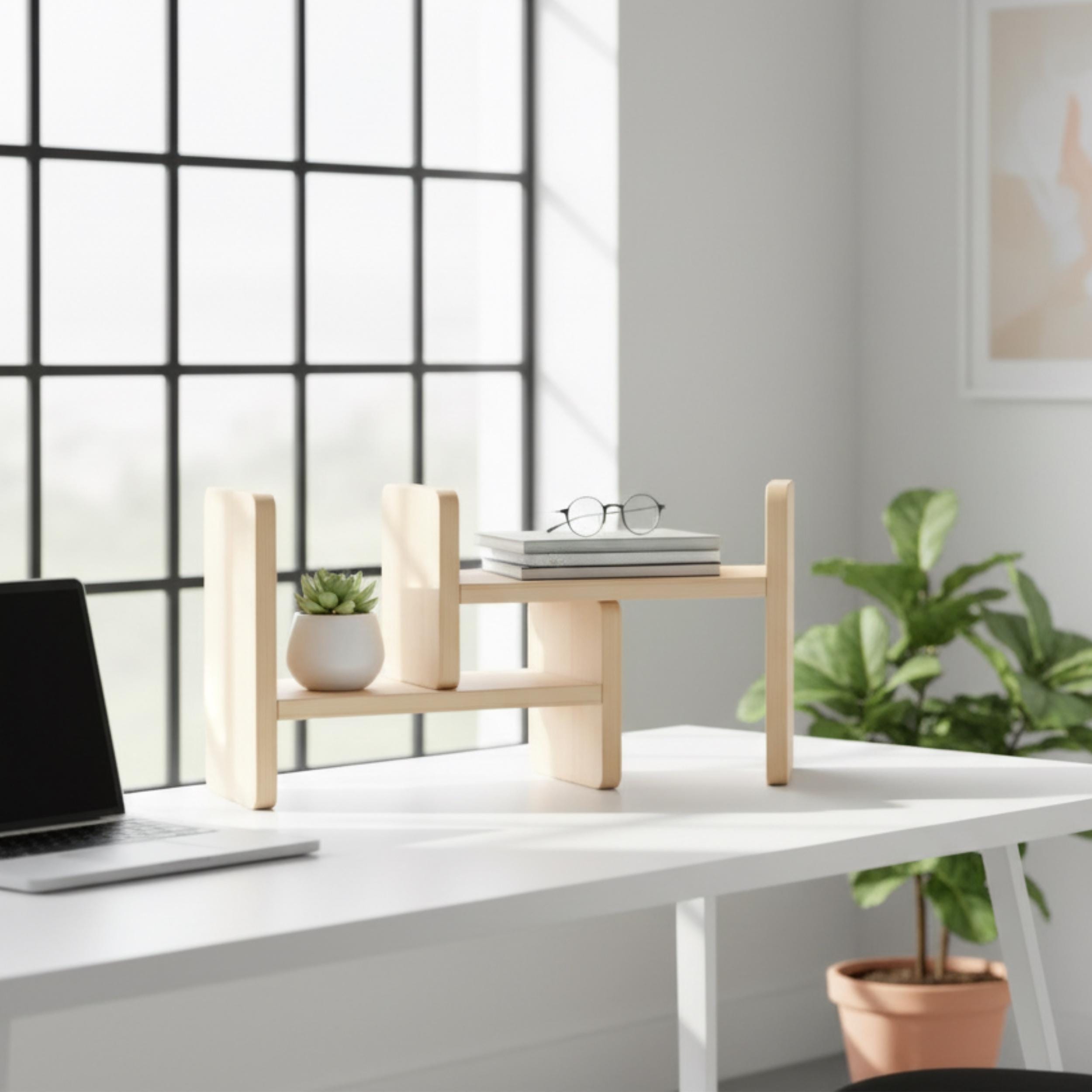 Masif Çam Masa Rafı & Masaüstü Düzenleyici | Minimalist Monitör Standı | İskandinav Kitaplık