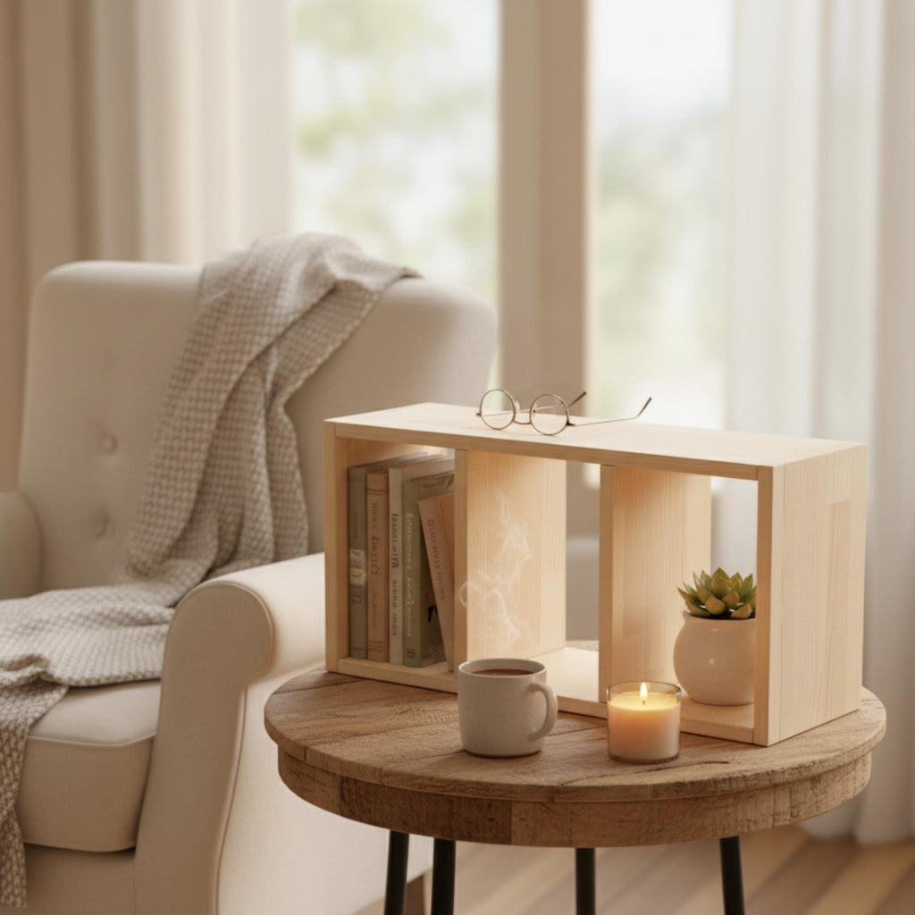 Ahşap Masa Rafı & Masaüstü Düzenleyici | Minimalist Kitaplık | Tablet Standı | Masif Çam