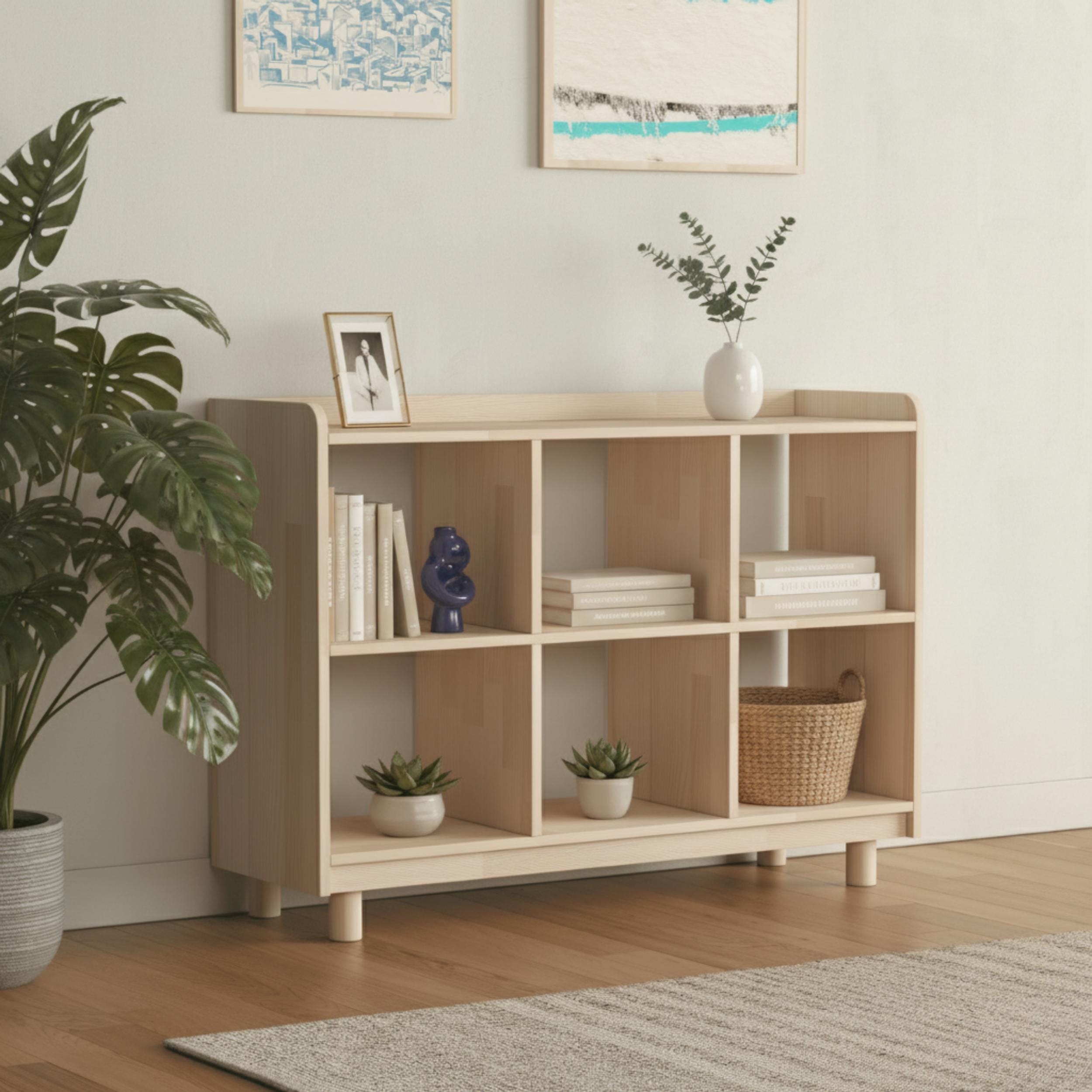 Ahşap Vinil Saklama Konsolu & Kitaplık | Modern Plak Çalar Standı | Masif Çam Sergileme Rafı