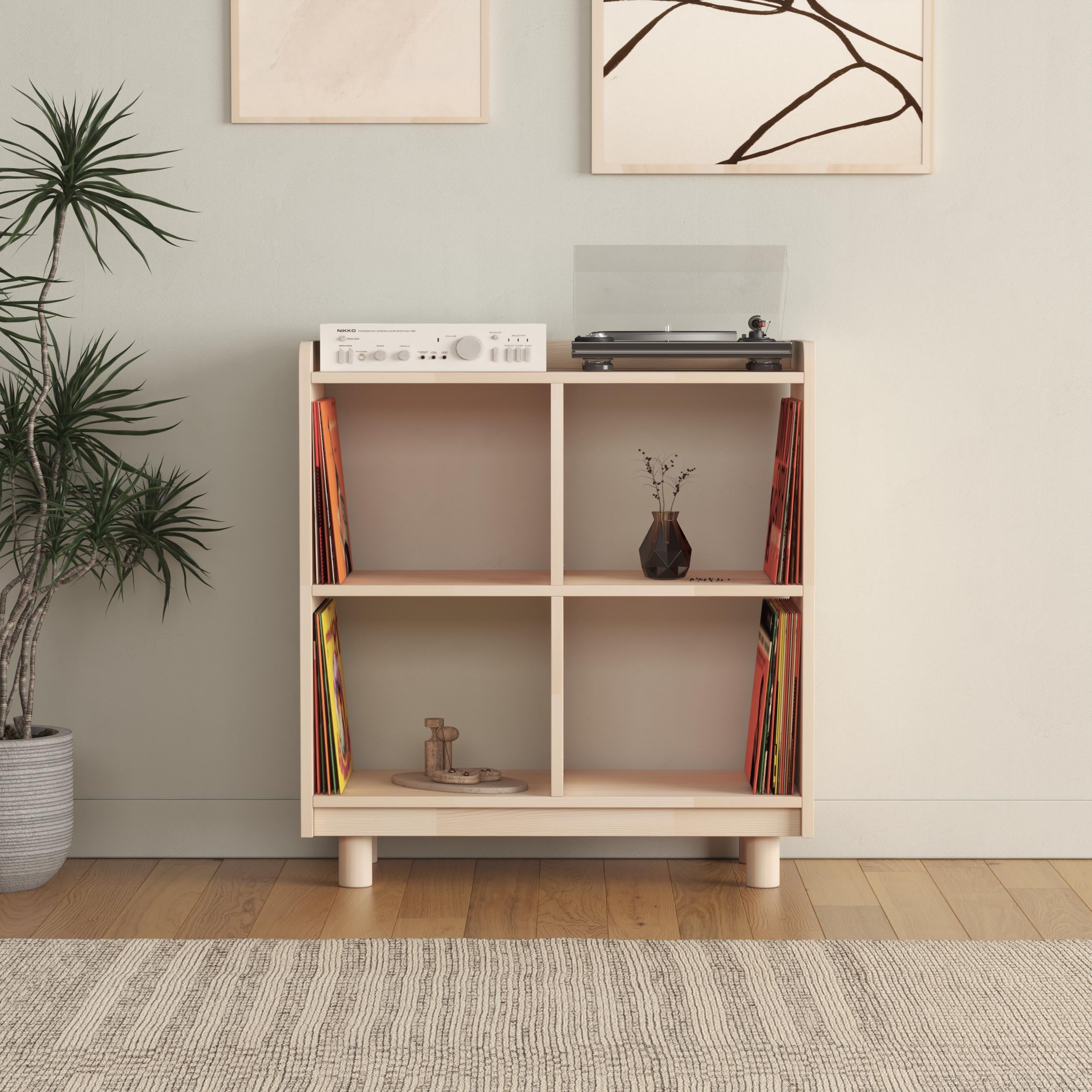 Ahşap Plak Çalar Standı & Vinil Saklama Dolabı | İskandinav Tarzı Pikap Sehpası | Kitaplık Konsol