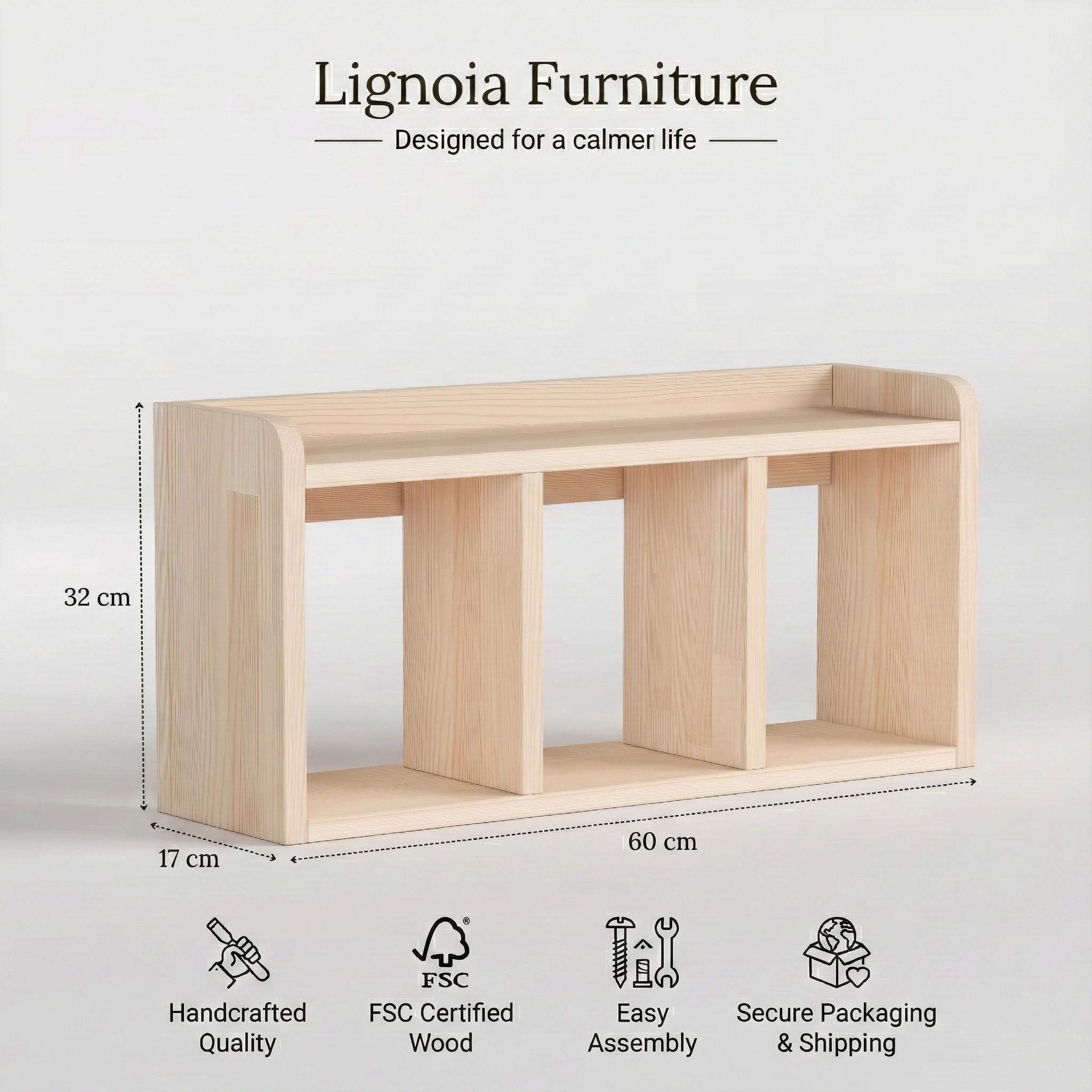 Solid Pine Desk Shelf | Minimalist Japandi Organizer | Eco-Friendly Home Office Storage