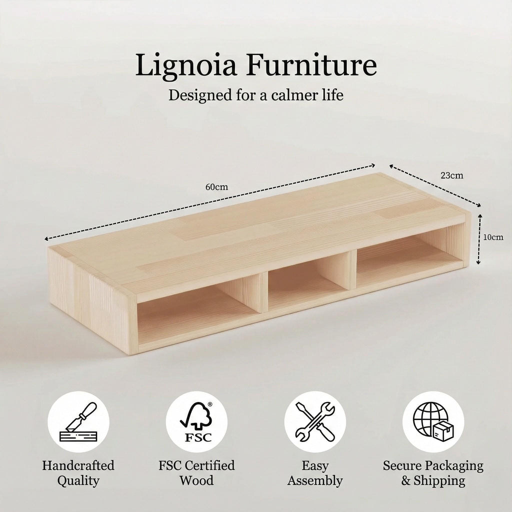 Masif Çam Monitör Standı & Ergonomik Masa Düzenleyici | İskandinav Tarzı Klavye Saklama Rafı