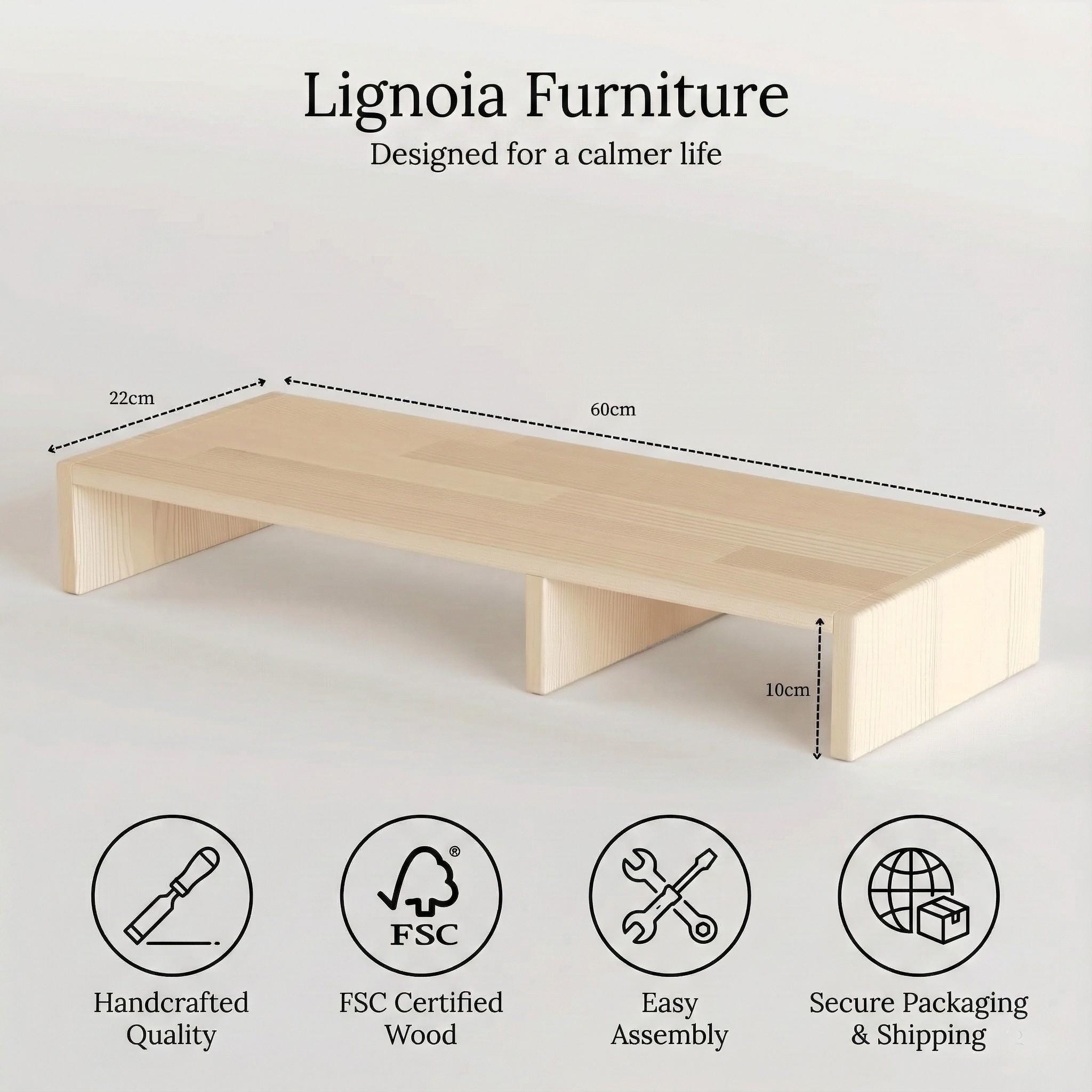 Masif Çam Monitör Standı & Ergonomik Masa Yükseltici | İskandinav Tarzı Bilgisayar Standı