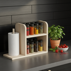 Ahşap Baharat Rafı & Kağıt Havluluk | Mutfak Düzenleyici | İskandinav Tarzı Çam Raf