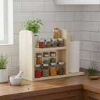 Ahşap Baharat Rafı & Kağıt Havluluk | Mutfak Düzenleyici | İskandinav Tarzı Çam Raf